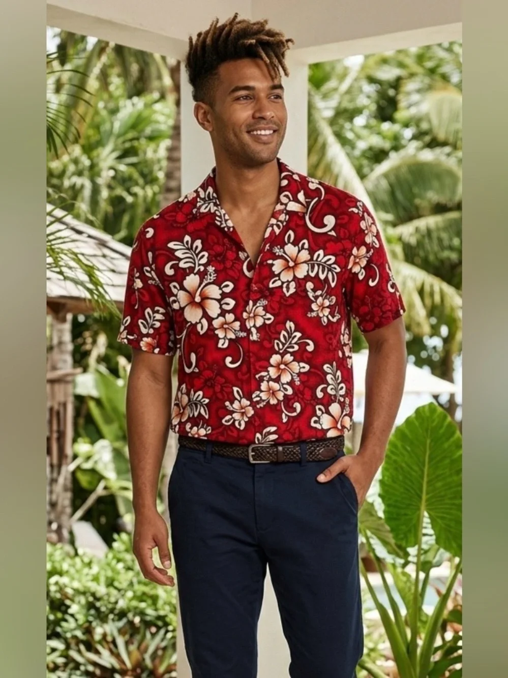 Squish Wear Tropical Red Floral Men's Shirt Size Large - Picture 1 of 8